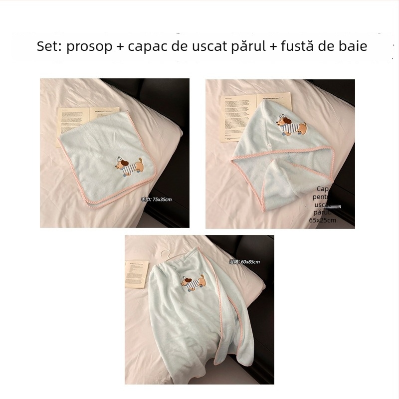 Set de trei prosoape de baie din microfibră, cu șapcă de uscare a părului, ușor sub 100 g fiecare, 150D Jacquard