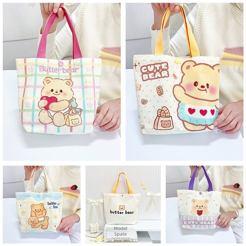 Geantă Tote din canvas în stil street fashion, formă verticală pătrată, închidere cu snap, buzunar intern pentru telefon