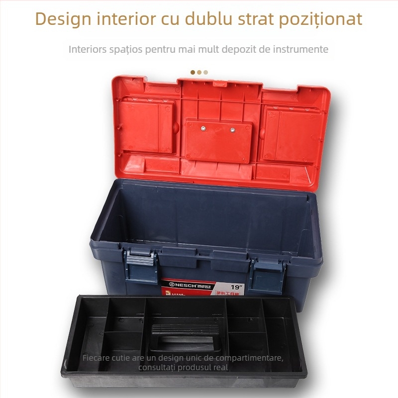 Cutie de scule din plastic – design cu două niveluri, pentru depozitarea uneltelor, ramă: plastic/fier, origine: Shandong