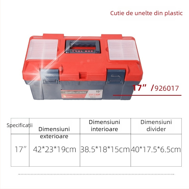 Cutie de scule din plastic – design cu două niveluri, pentru depozitarea uneltelor, ramă: plastic/fier, origine: Shandong