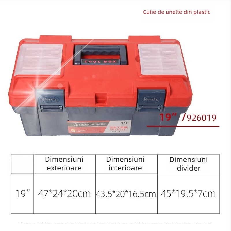 Cutie de scule din plastic – design cu două niveluri, pentru depozitarea uneltelor, ramă: plastic/fier, origine: Shandong