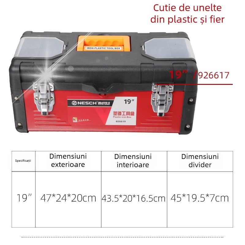 Cutie de scule din plastic – design cu două niveluri, pentru depozitarea uneltelor, ramă: plastic/fier, origine: Shandong