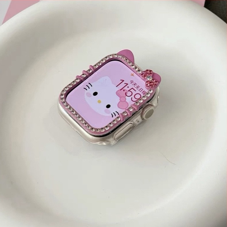 Carcasă Apple Watch KT Cat cu diamante – jumătate de protecție, pentru S8/S7/S9/S10, PC