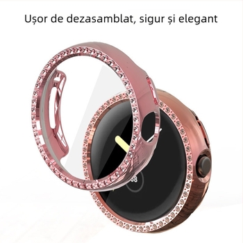 Carcasă de protecție Pixel Watch 1/2 Gen – design gol cu o singură rând de diamante, material PC