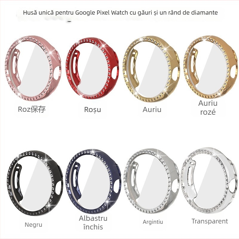 Carcasă de protecție Pixel Watch 1/2 Gen – design gol cu o singură rând de diamante, material PC