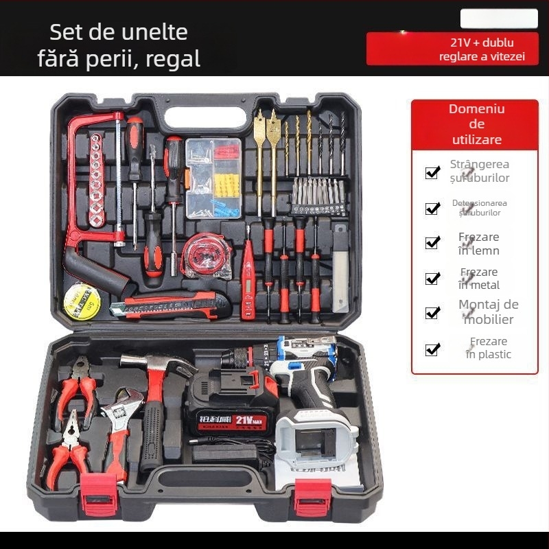 Set de unelte pentru casă – peste 100 piese, unelte de demontare, pentru reparații și instalații la domiciliu