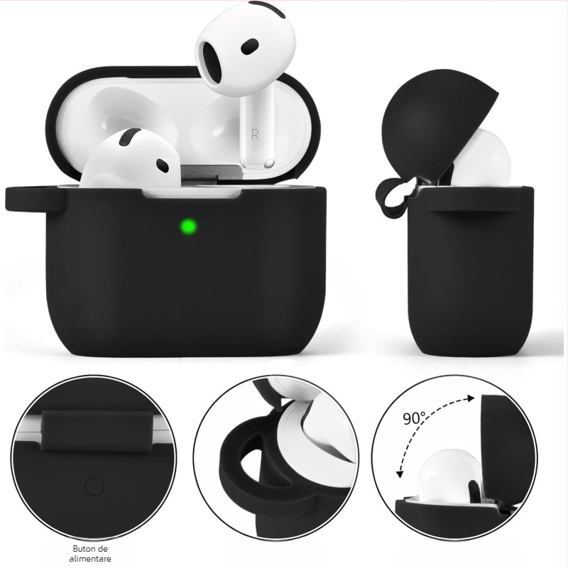 Carcasă din silicon AirPods 4 – protecție anti-cădere, turnare prin injecție, breloc cu trifoi norocos