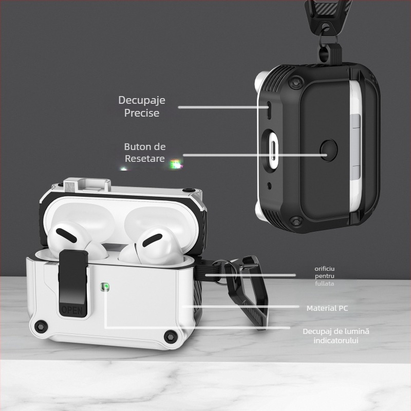 Husă de protecție TPU pentru AirPods Pro 3, Pro 2 și AirPods 4 – carcasă rigidă, turnare prin injecție, compatibilă cu AirPods