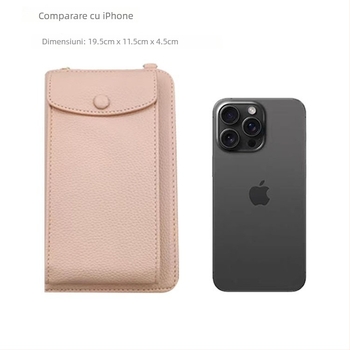 Geantă pentru telefon pentru femei din PU leather, curea crossbody - capacitate mare, formă vertical pătrată, deschidere cu capac, interior cu fermoar