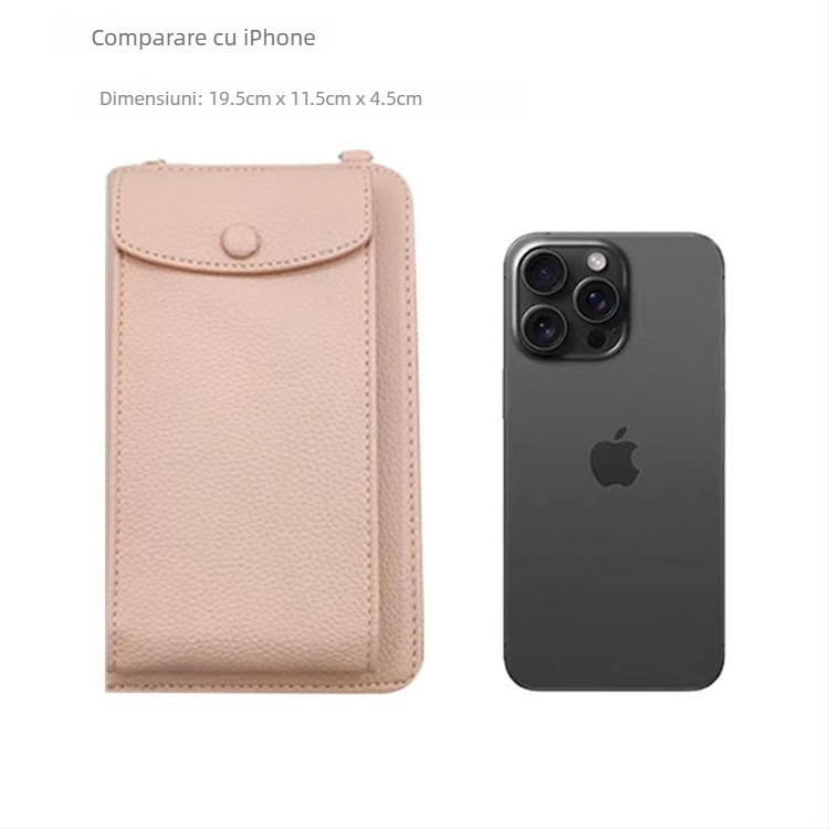 Geantă pentru telefon pentru femei din PU leather, curea crossbody - capacitate mare, formă vertical pătrată, deschidere cu capac, interior cu fermoar