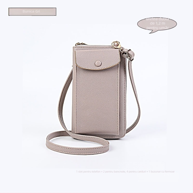 Geantă pentru telefon pentru femei din PU leather, curea crossbody - capacitate mare, formă vertical pătrată, deschidere cu capac, interior cu fermoar