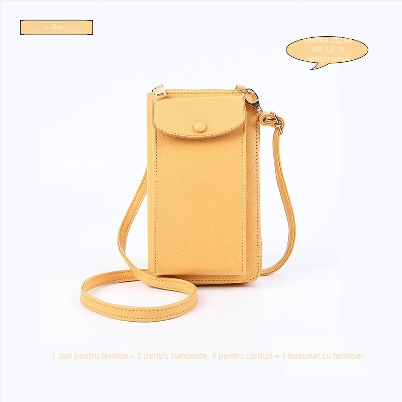 Geantă pentru telefon pentru femei din PU leather, curea crossbody - capacitate mare, formă vertical pătrată, deschidere cu capac, interior cu fermoar