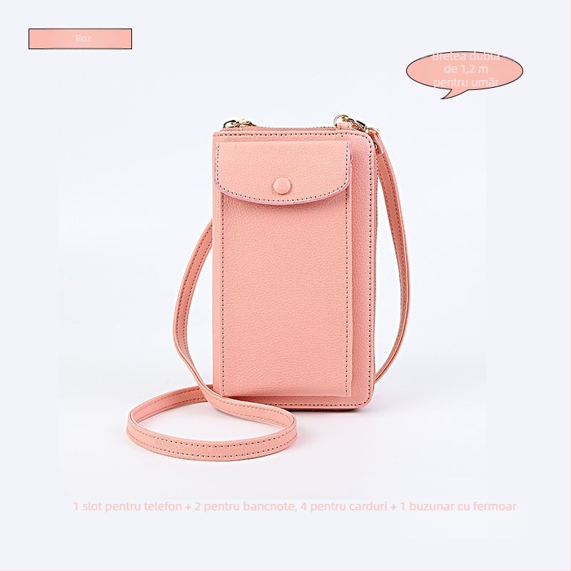 Geantă pentru telefon pentru femei din PU leather, curea crossbody - capacitate mare, formă vertical pătrată, deschidere cu capac, interior cu fermoar
