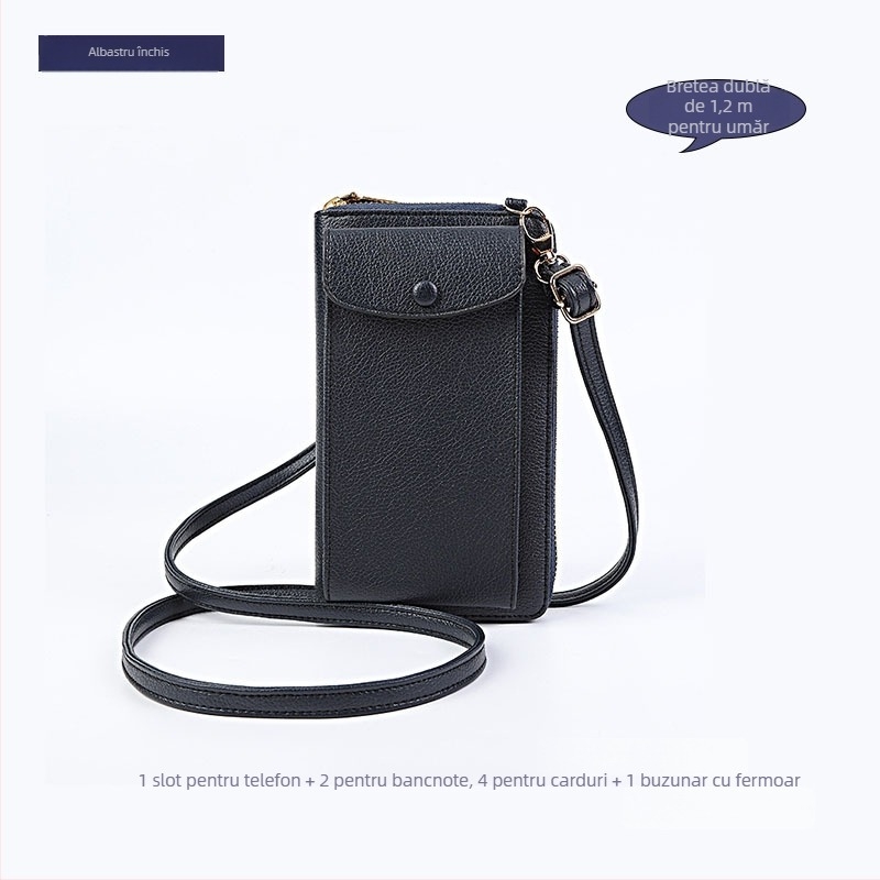 Geantă pentru telefon pentru femei din PU leather, curea crossbody - capacitate mare, formă vertical pătrată, deschidere cu capac, interior cu fermoar