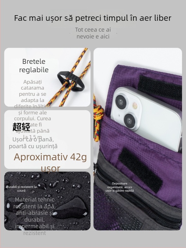 Geantă pentru telefon din nylon, unisex — formă pătrată verticală, deschidere cu capac, căptușeală nylon, vară 2025, stil City-Fun