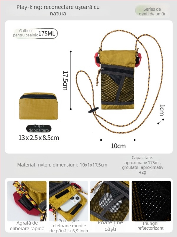 Geantă pentru telefon din nylon, unisex — formă pătrată verticală, deschidere cu capac, căptușeală nylon, vară 2025, stil City-Fun