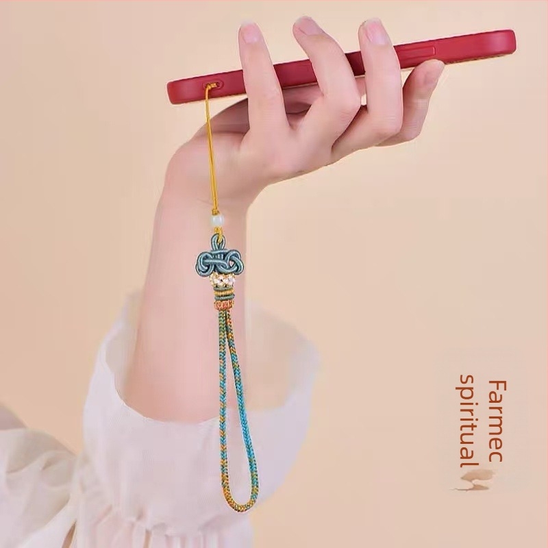 Șnur de telefon tricotat manual, stil retro, nod Wenchang, motiv zodiacal, pandantiv cheie