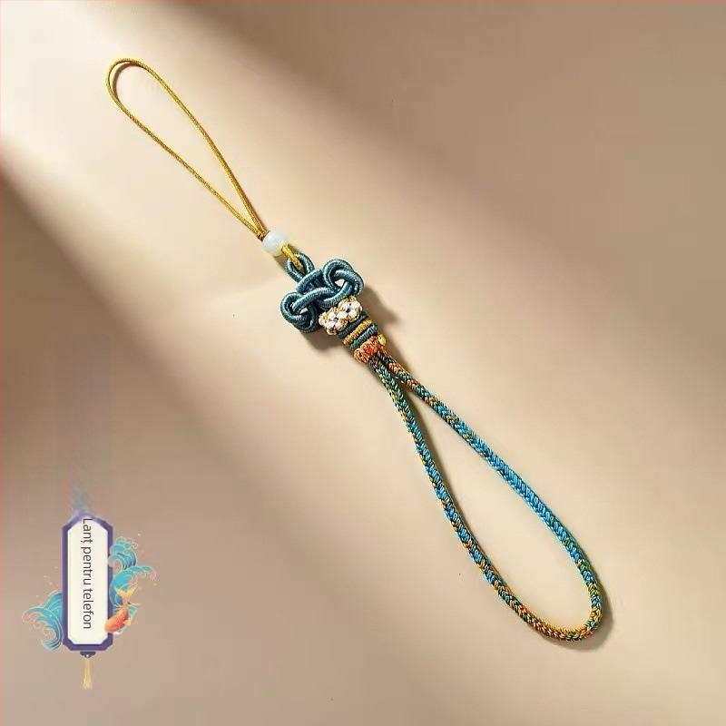 Șnur de telefon tricotat manual, stil retro, nod Wenchang, motiv zodiacal, pandantiv cheie