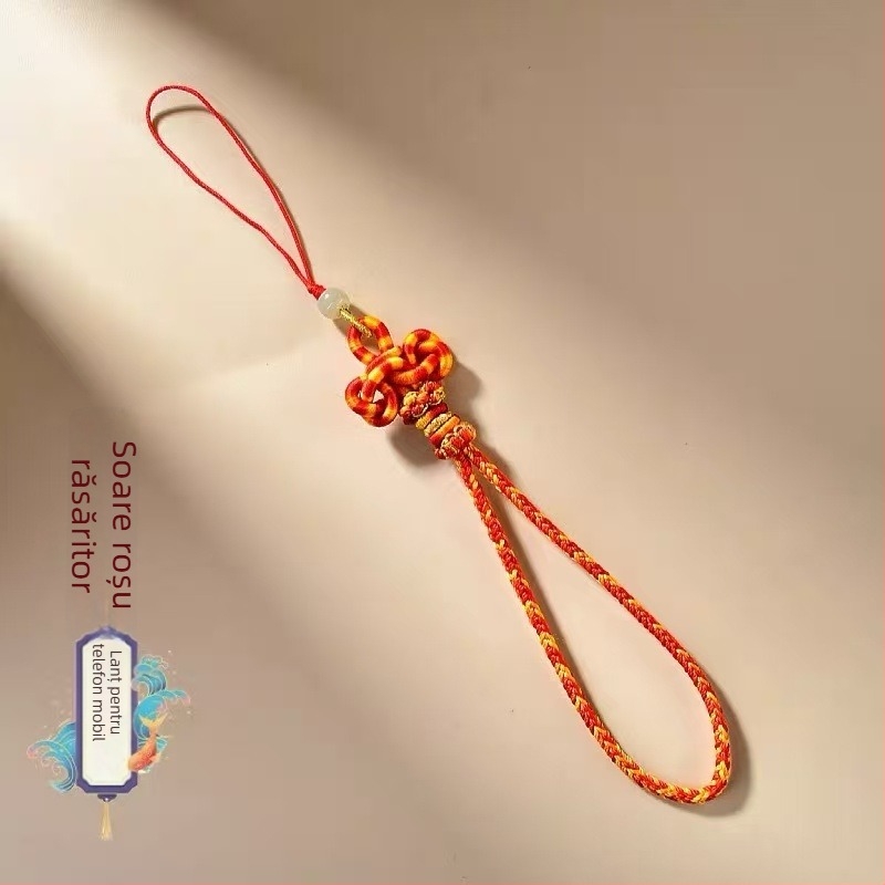 Șnur de telefon tricotat manual, stil retro, nod Wenchang, motiv zodiacal, pandantiv cheie