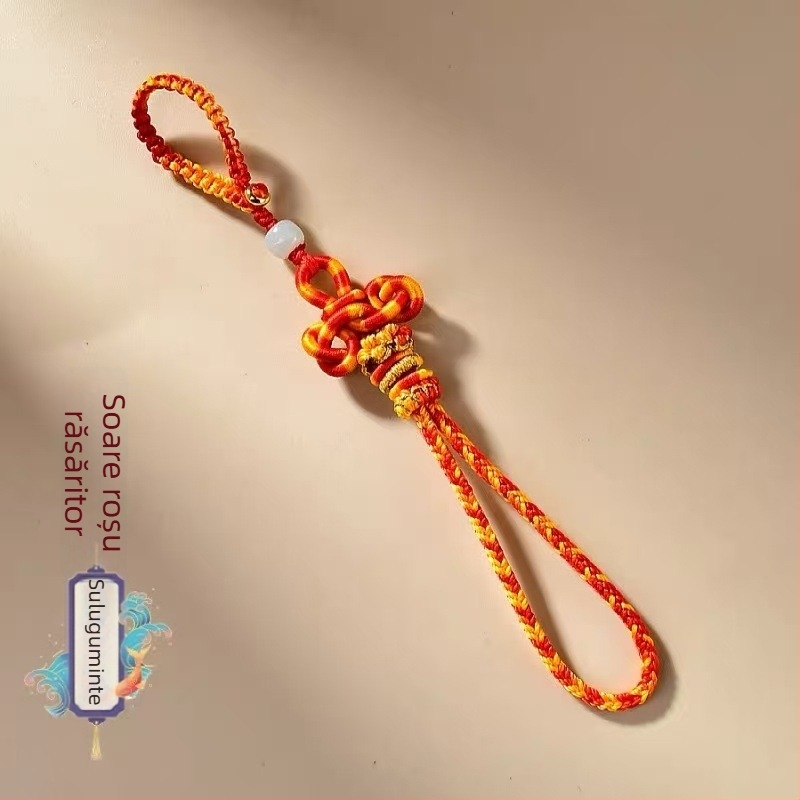 Șnur de telefon tricotat manual, stil retro, nod Wenchang, motiv zodiacal, pandantiv cheie