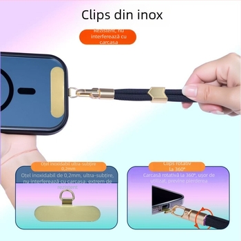 Lanyard pentru telefon – lungime reglabilă; poliester; cataramă metalică; unisex; personalizare disponibilă (imprimare siglă)