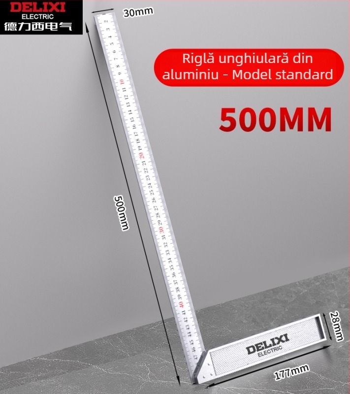 Delixi Electric Riglă unghi drept din aluminiu, 90°, îngroșată, multifuncțională, precizie înaltă pentru tâmplărie
