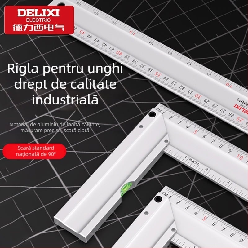 Delixi Electric Riglă unghi drept din aluminiu, 90°, îngroșată, multifuncțională, precizie înaltă pentru tâmplărie