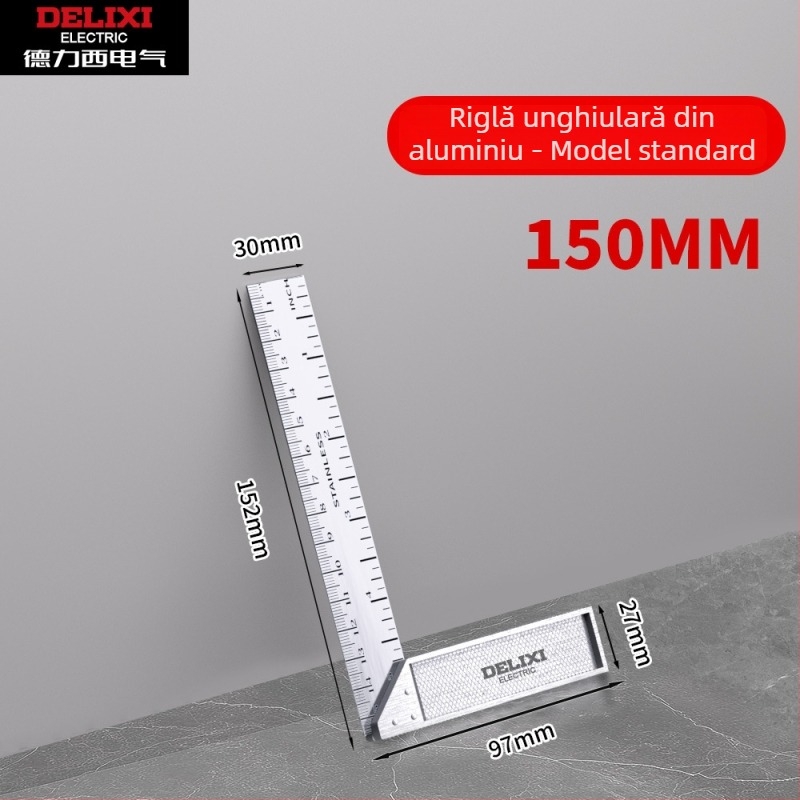 Delixi Electric Riglă unghi drept din aluminiu, 90°, îngroșată, multifuncțională, precizie înaltă pentru tâmplărie