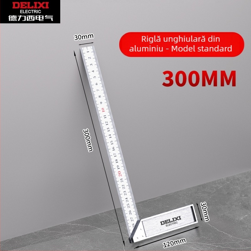Delixi Electric Riglă unghi drept din aluminiu, 90°, îngroșată, multifuncțională, precizie înaltă pentru tâmplărie