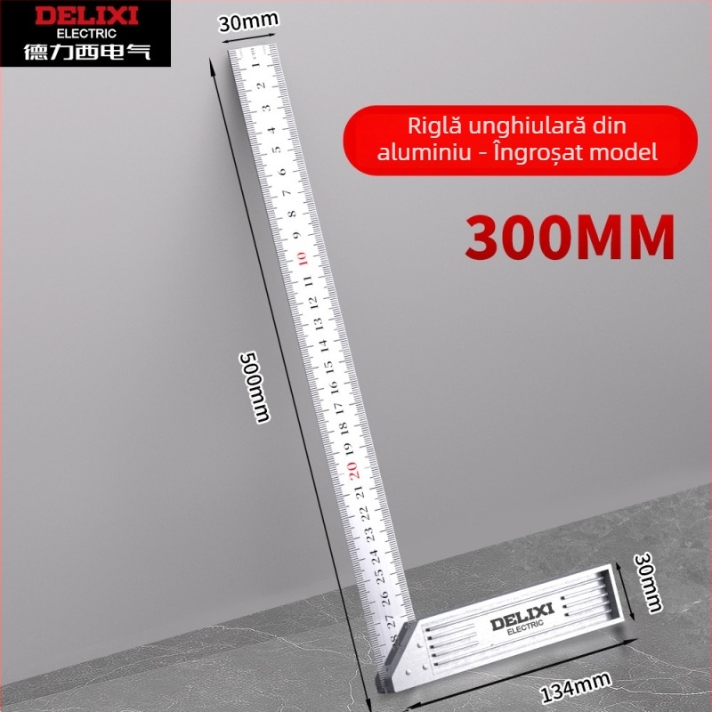 Delixi Electric Riglă unghi drept din aluminiu, 90°, îngroșată, multifuncțională, precizie înaltă pentru tâmplărie