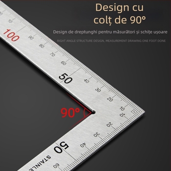 Riglă triunghiulară cu unghi drept, din oțel inoxidabil, 90°, precizie pentru tâmplărie, multifuncțional cu braț din aliaj de aluminiu