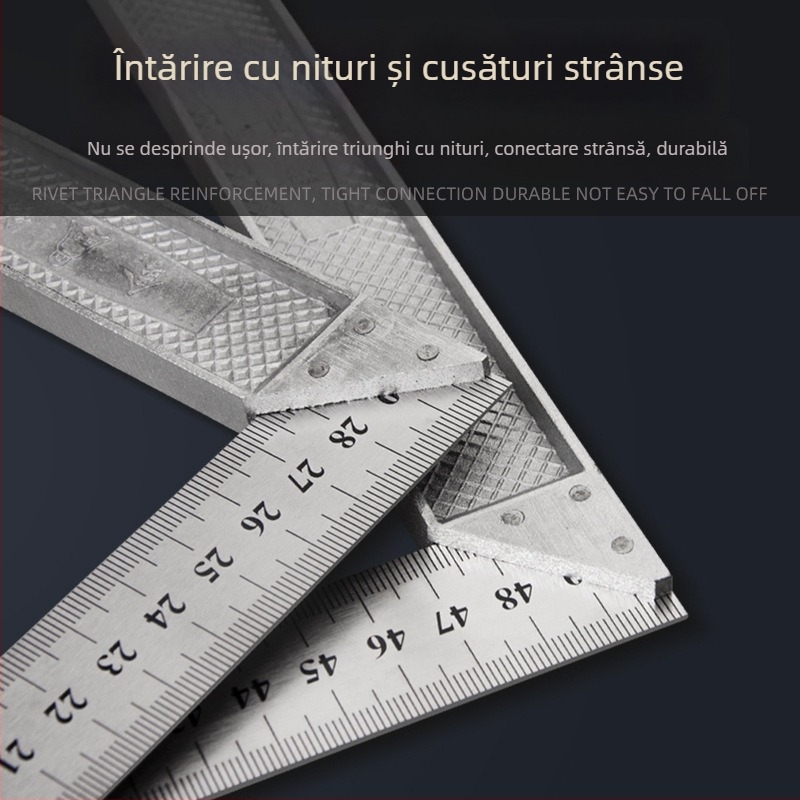 Riglă triunghiulară cu unghi drept, din oțel inoxidabil, 90°, precizie pentru tâmplărie, multifuncțional cu braț din aliaj de aluminiu