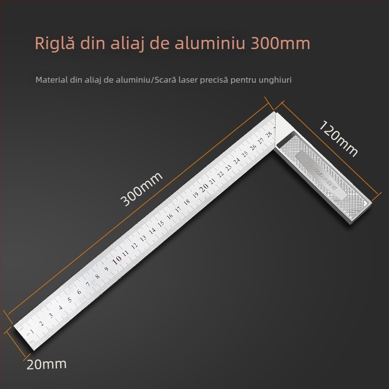 Riglă triunghiulară cu unghi drept, din oțel inoxidabil, 90°, precizie pentru tâmplărie, multifuncțional cu braț din aliaj de aluminiu