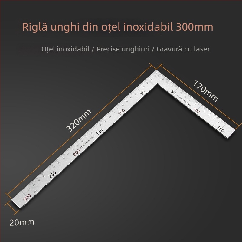 Riglă triunghiulară cu unghi drept, din oțel inoxidabil, 90°, precizie pentru tâmplărie, multifuncțional cu braț din aliaj de aluminiu