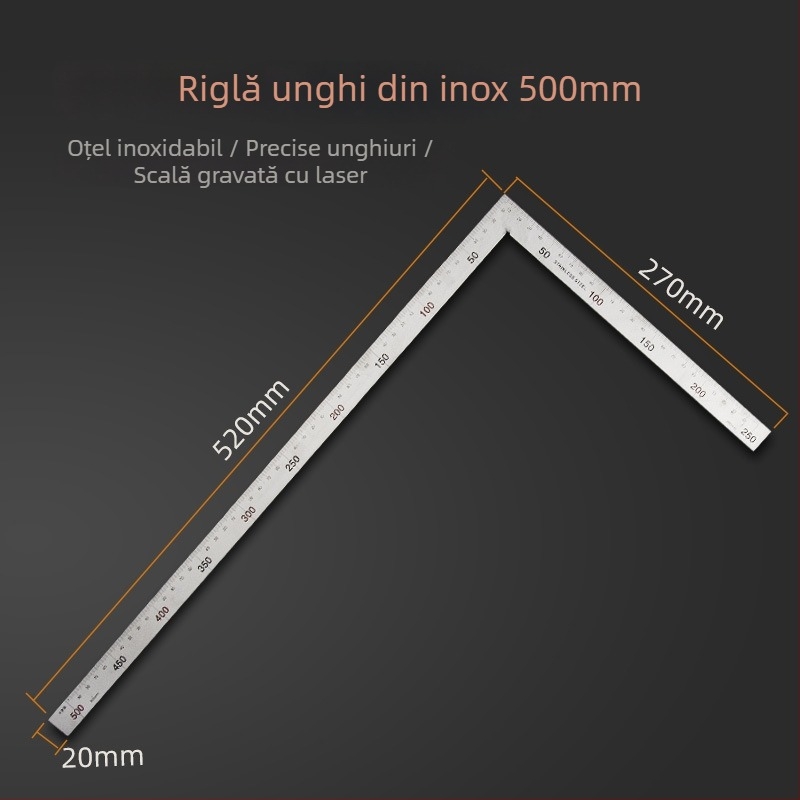 Riglă triunghiulară cu unghi drept, din oțel inoxidabil, 90°, precizie pentru tâmplărie, multifuncțional cu braț din aliaj de aluminiu
