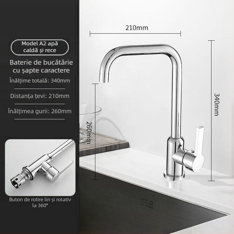  Robinet de bucătărie din oțel inoxidabil, amestecător pentru chiuvetă, disc ceramic, diametrul șeii 32 mm, conducte de 4 mm, model S5-1