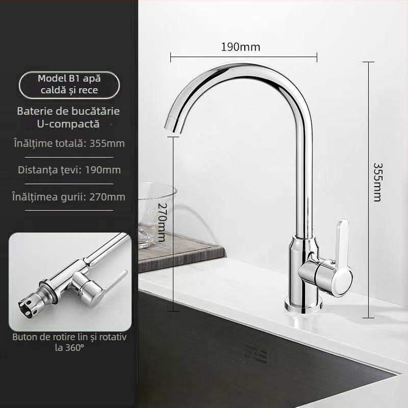  Robinet de bucătărie din oțel inoxidabil, amestecător pentru chiuvetă, disc ceramic, diametrul șeii 32 mm, conducte de 4 mm, model S5-1