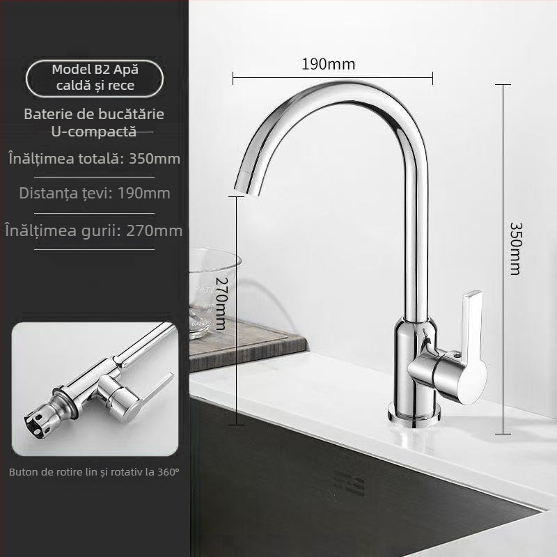  Robinet de bucătărie din oțel inoxidabil, amestecător pentru chiuvetă, disc ceramic, diametrul șeii 32 mm, conducte de 4 mm, model S5-1