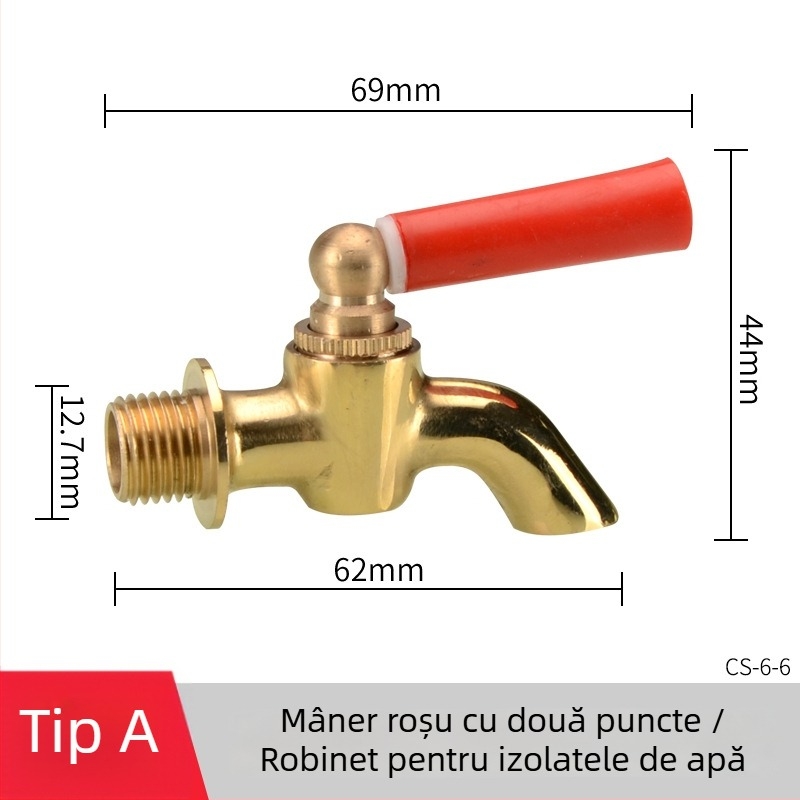 Robinet electric pentru apă fierbinte pentru găleată izolată — corp din cupru, miez de robinet din alamă, montaj filetat, intrare/ieșire Ø20 mm, temperatură de lucru 120°C
