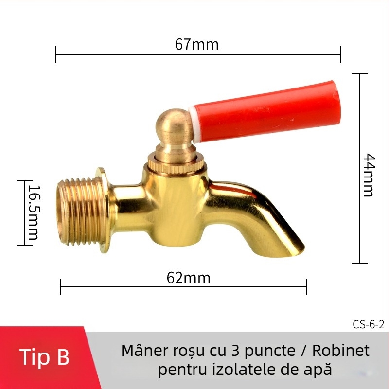 Robinet electric pentru apă fierbinte pentru găleată izolată — corp din cupru, miez de robinet din alamă, montaj filetat, intrare/ieșire Ø20 mm, temperatură de lucru 120°C