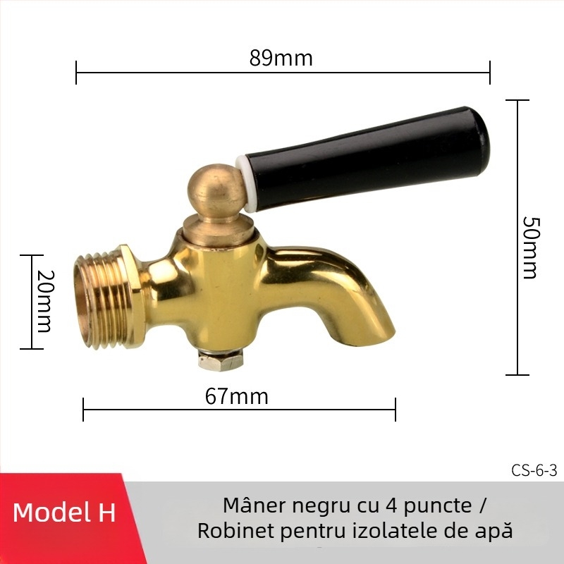 Robinet electric pentru apă fierbinte pentru găleată izolată — corp din cupru, miez de robinet din alamă, montaj filetat, intrare/ieșire Ø20 mm, temperatură de lucru 120°C