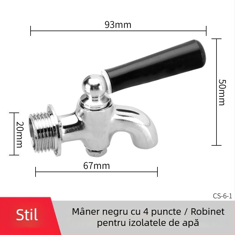 Robinet electric pentru apă fierbinte pentru găleată izolată — corp din cupru, miez de robinet din alamă, montaj filetat, intrare/ieșire Ø20 mm, temperatură de lucru 120°C