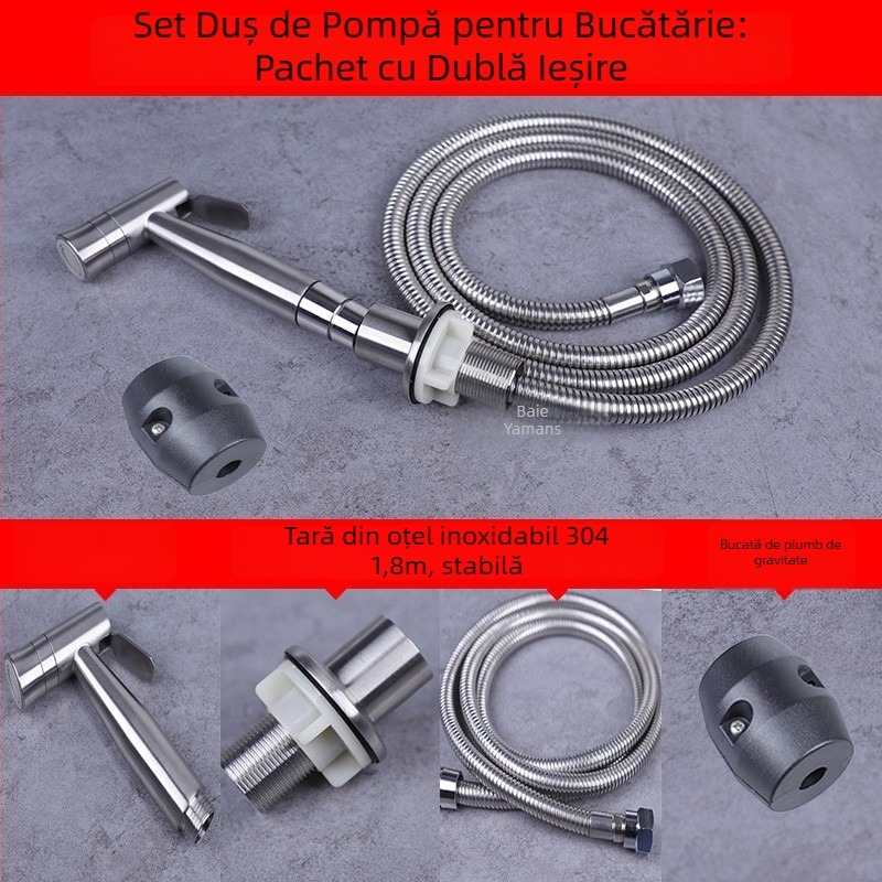 Set de duș pentru chiuveta de bucătărie din oțel inoxidabil 304, cap de spray retractabil, presiune nominală 1,6 MPa, interval de temperatură 0–90°C
