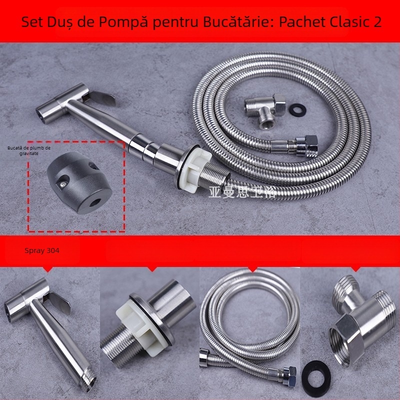 Set de duș pentru chiuveta de bucătărie din oțel inoxidabil 304, cap de spray retractabil, presiune nominală 1,6 MPa, interval de temperatură 0–90°C