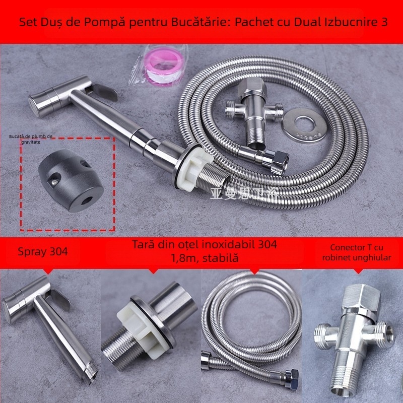 Set de duș pentru chiuveta de bucătărie din oțel inoxidabil 304, cap de spray retractabil, presiune nominală 1,6 MPa, interval de temperatură 0–90°C