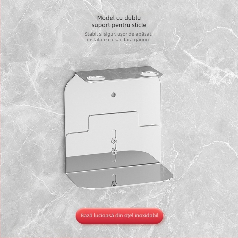 Suport de dozator lichide montat pe perete, din oțel inoxidabil – acționare prin apăsare, stil modern minimalist, finisaj polirat, greutate 0,4 kg