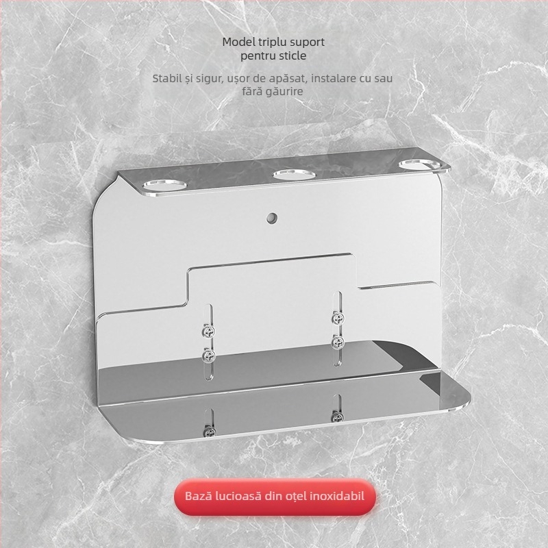 Suport de dozator lichide montat pe perete, din oțel inoxidabil – acționare prin apăsare, stil modern minimalist, finisaj polirat, greutate 0,4 kg