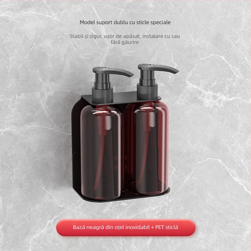 Suport de dozator lichide montat pe perete, din oțel inoxidabil – acționare prin apăsare, stil modern minimalist, finisaj polirat, greutate 0,4 kg
