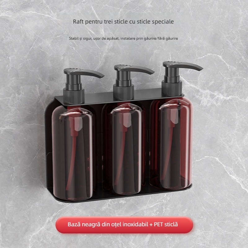 Suport de dozator lichide montat pe perete, din oțel inoxidabil – acționare prin apăsare, stil modern minimalist, finisaj polirat, greutate 0,4 kg