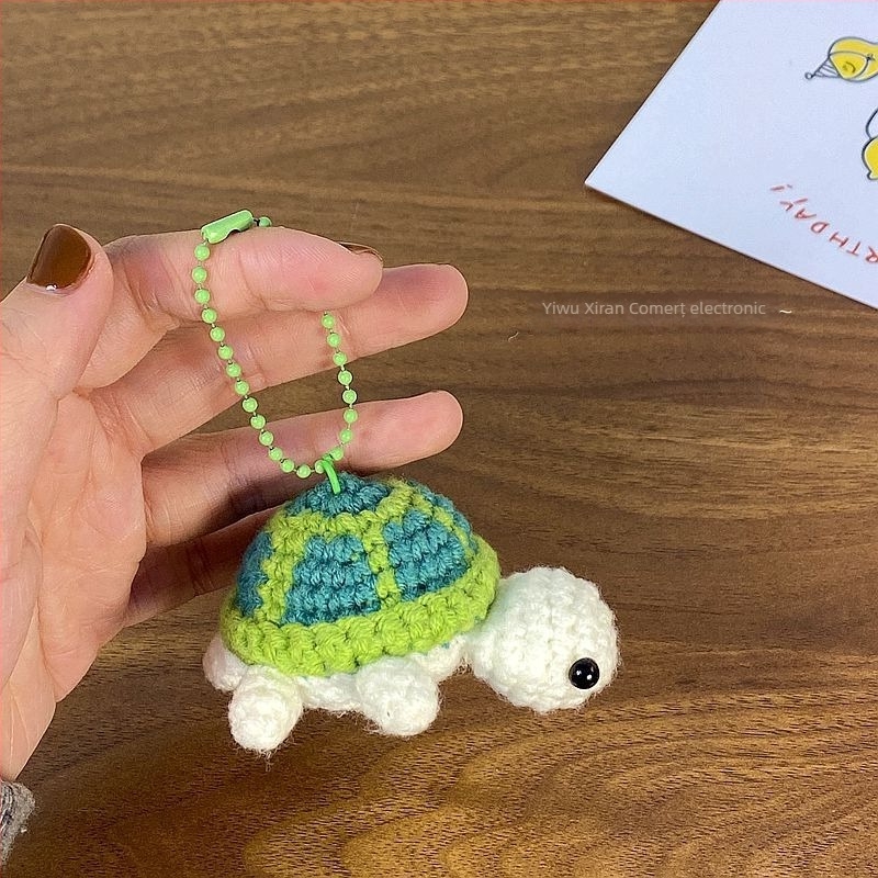 Breloc cheie broască țestoasă croșetată cu lână, figurină drăguță pentru geantă